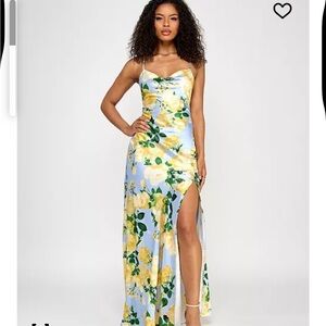 Floral Maxi Dress in Yellow and Blue